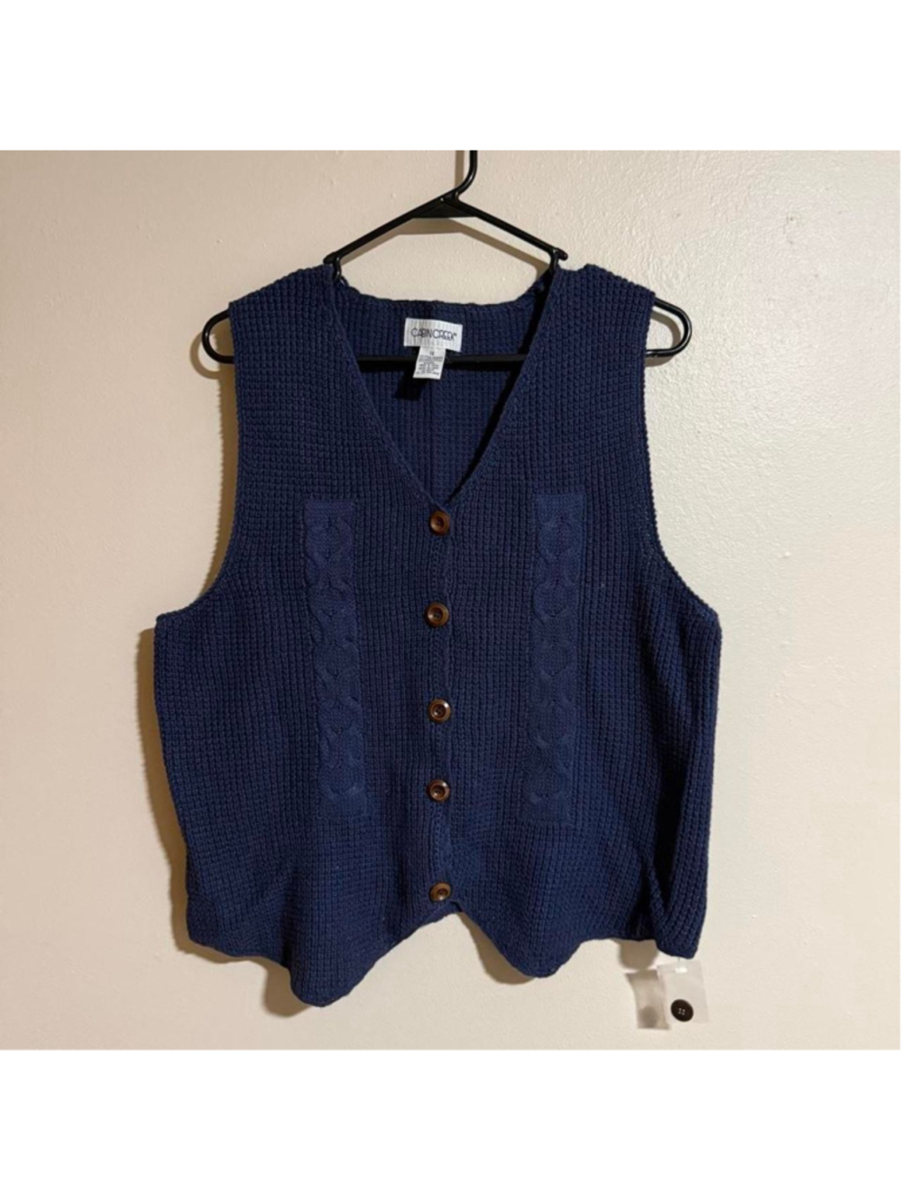 Navy blue button-up vest with cable knit pattern Size 1X #knitwear #vests